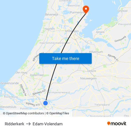 Ridderkerk to Edam-Volendam map