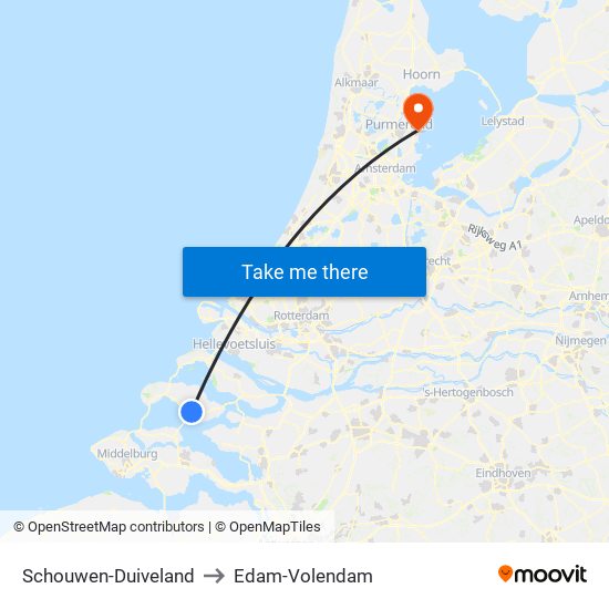 Schouwen-Duiveland to Edam-Volendam map