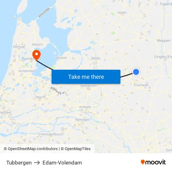 Tubbergen to Edam-Volendam map