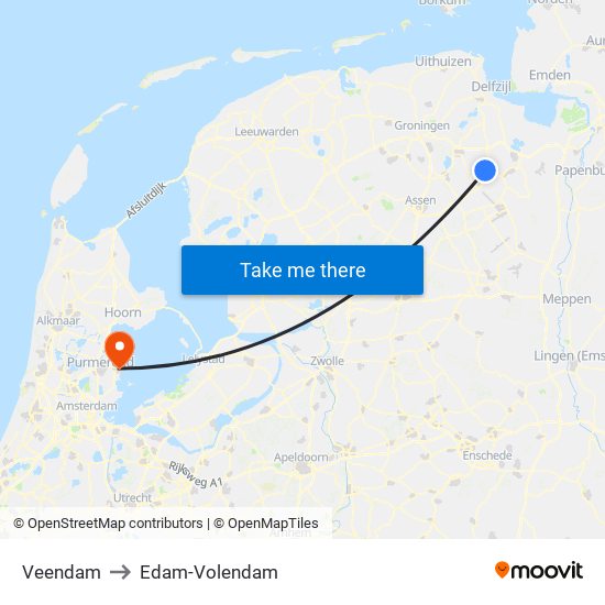 Veendam to Edam-Volendam map