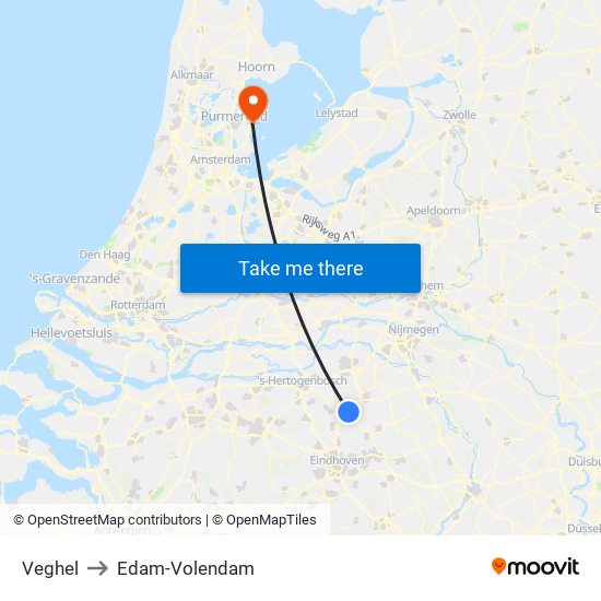 Veghel to Edam-Volendam map