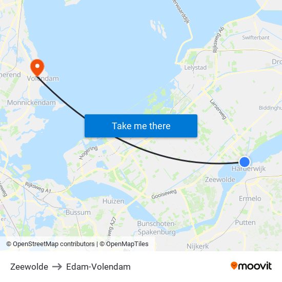 Zeewolde to Edam-Volendam map