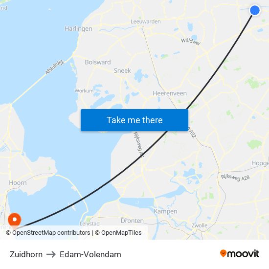 Zuidhorn to Edam-Volendam map