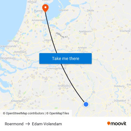 Roermond to Edam-Volendam map