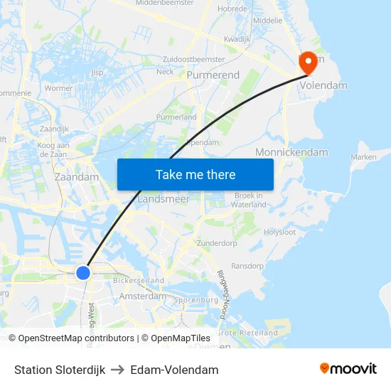 Station Sloterdijk to Edam-Volendam map