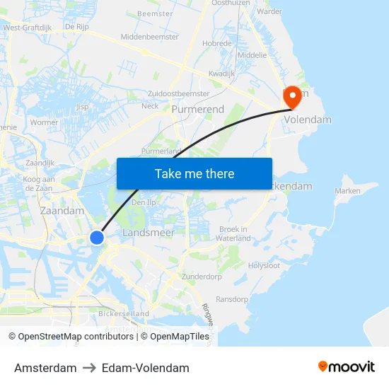 Amsterdam to Edam-Volendam map