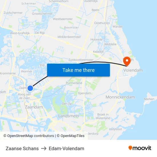 Zaanse Schans to Edam-Volendam map