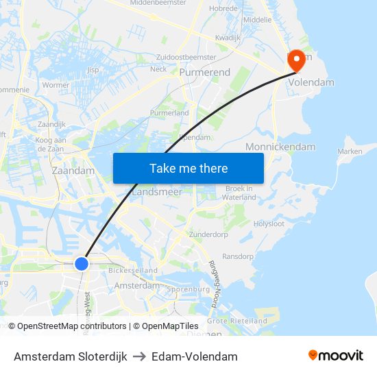 Amsterdam Sloterdijk to Edam-Volendam map