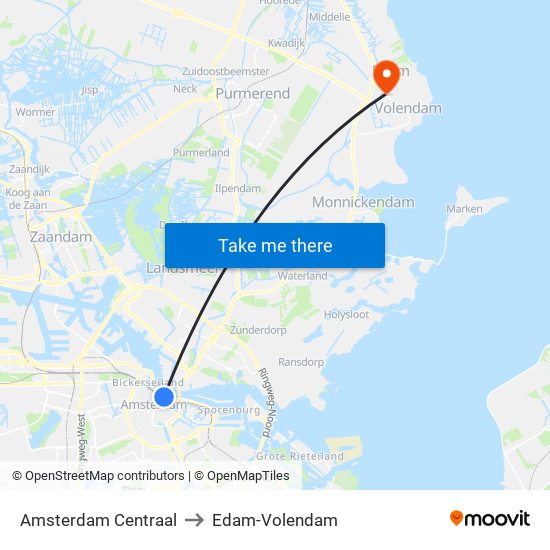 Amsterdam Centraal to Edam-Volendam map