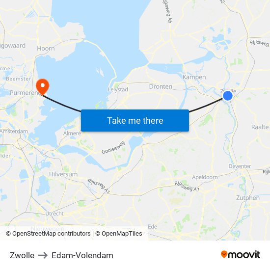 Zwolle to Edam-Volendam map