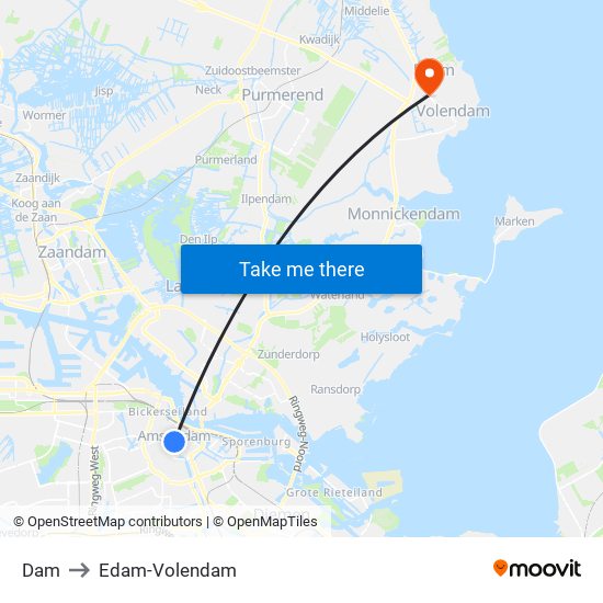 Dam to Edam-Volendam map