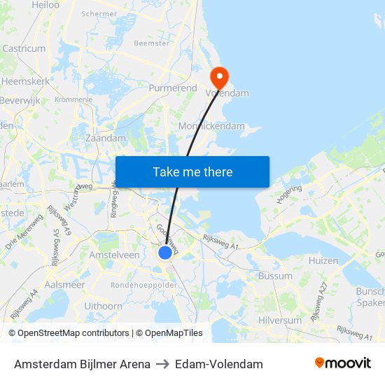 Amsterdam Bijlmer Arena to Edam-Volendam map