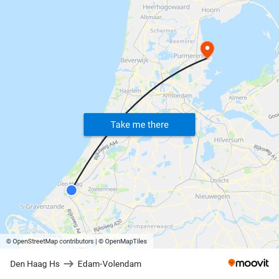Den Haag Hs to Edam-Volendam map