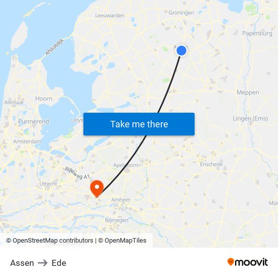 Assen to Ede map