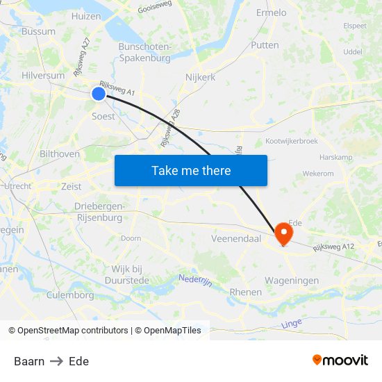 Baarn to Ede map