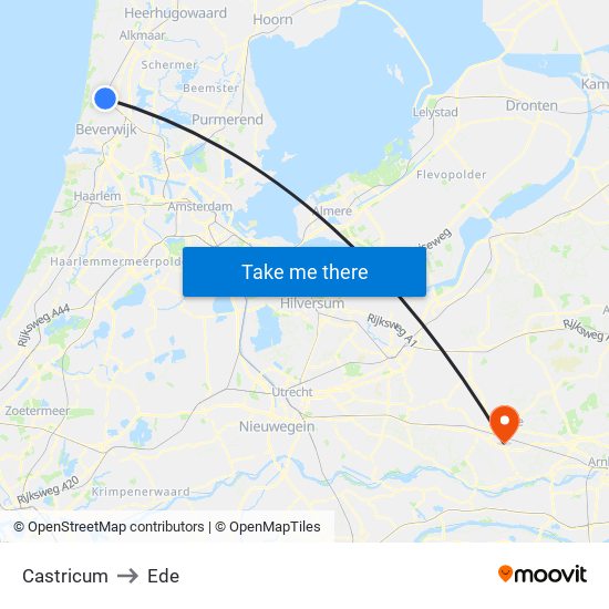 Castricum to Ede map