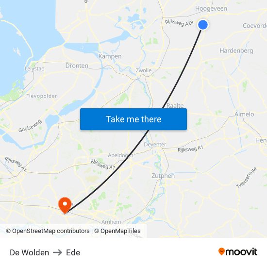 De Wolden to Ede map