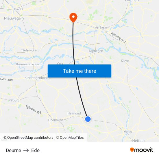 Deurne to Ede map