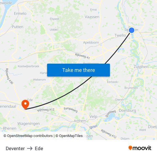 Deventer to Ede map