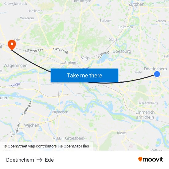 Doetinchem to Ede map