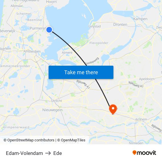 Edam-Volendam to Ede map