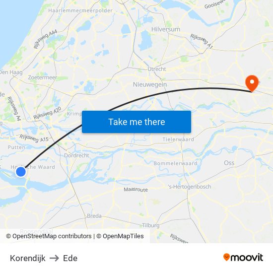 Korendijk to Ede map