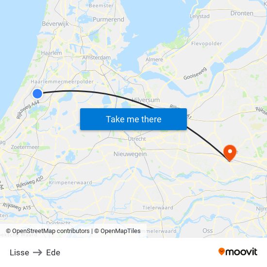 Lisse to Ede map