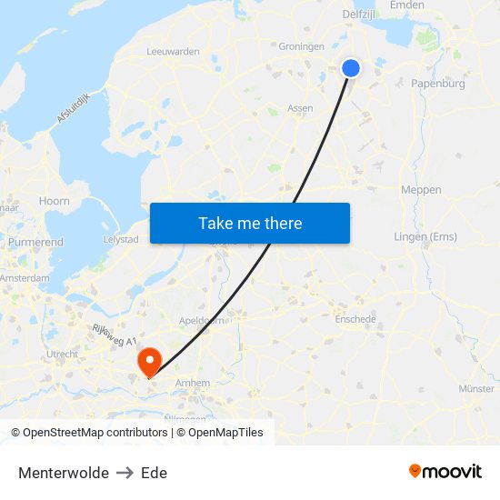 Menterwolde to Ede map