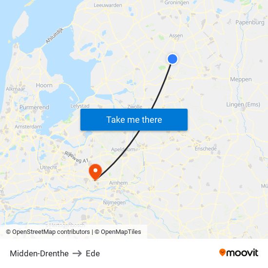 Midden-Drenthe to Ede map