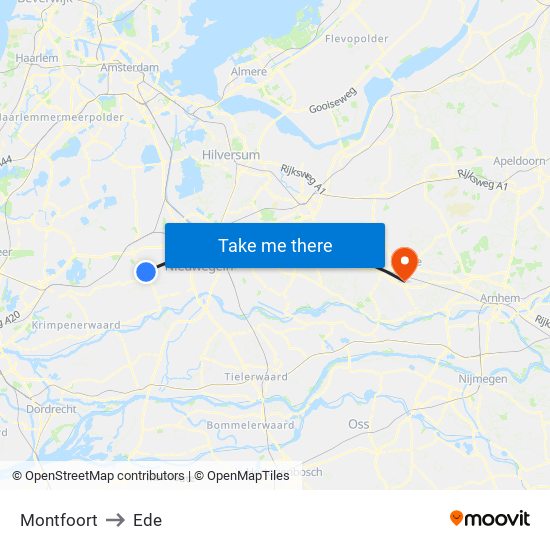 Montfoort to Ede map