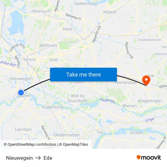 Nieuwegein to Ede map