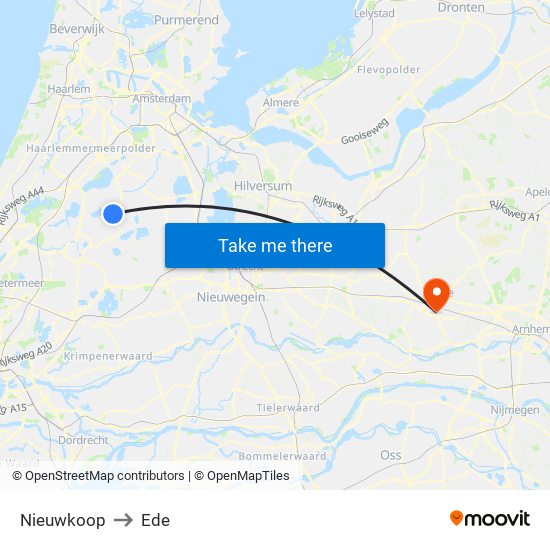 Nieuwkoop to Ede map