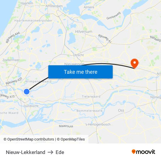 Nieuw-Lekkerland to Ede map