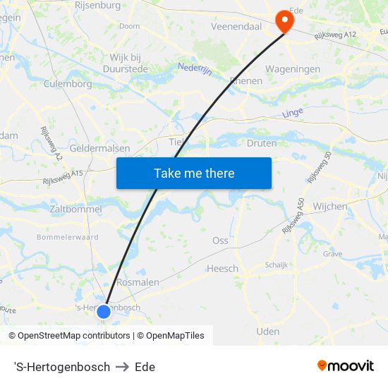 'S-Hertogenbosch to Ede map