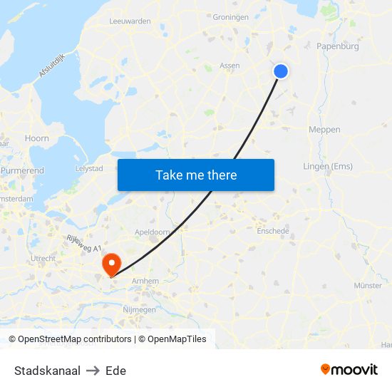 Stadskanaal to Ede map