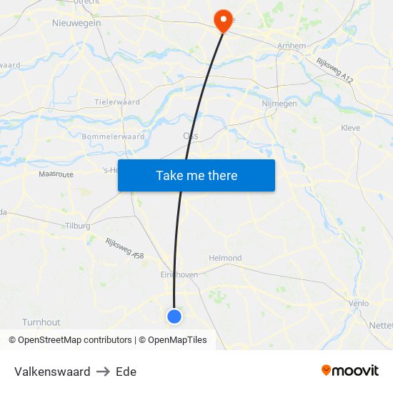 Valkenswaard to Ede map