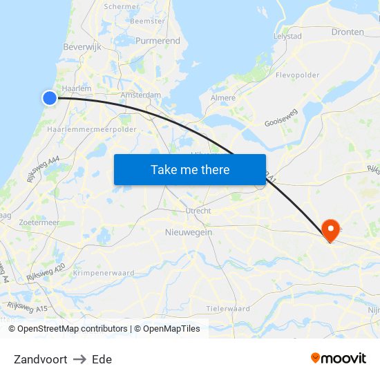 Zandvoort to Ede map