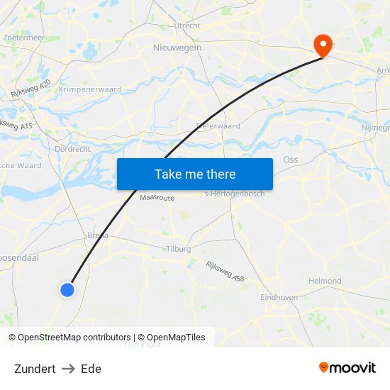 Zundert to Ede map