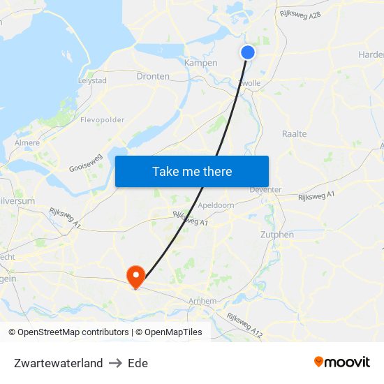 Zwartewaterland to Ede map