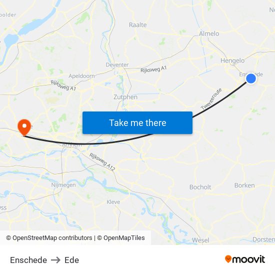 Enschede to Ede map