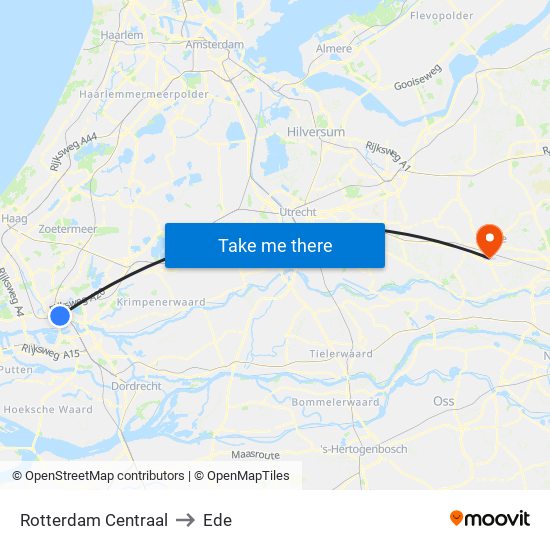 Rotterdam Centraal to Ede map