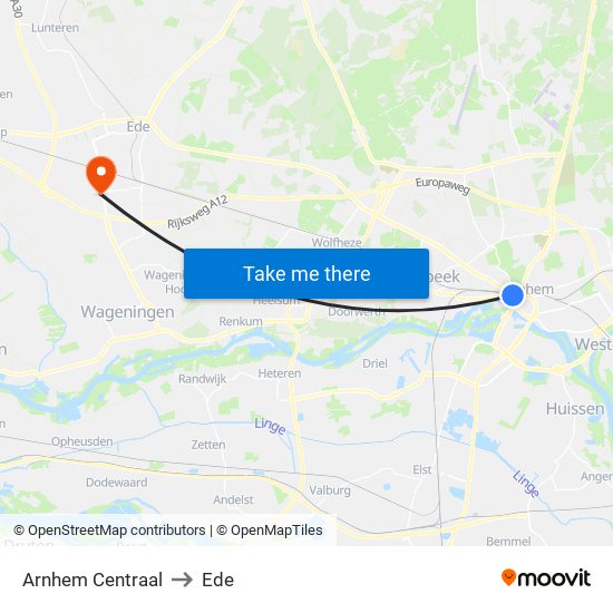 Arnhem Centraal to Ede map