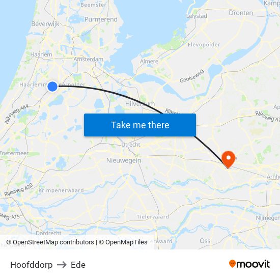 Hoofddorp to Ede map