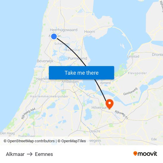 Alkmaar to Eemnes map