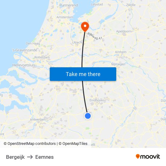 Bergeijk to Eemnes map