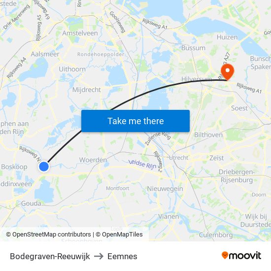 Bodegraven-Reeuwijk to Eemnes map