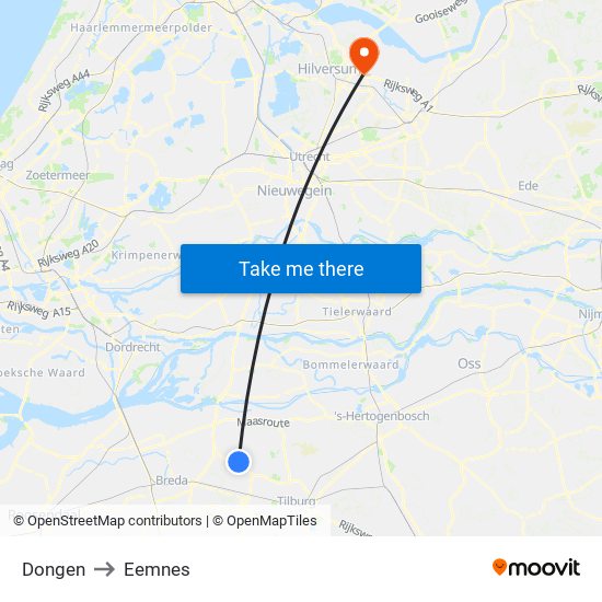 Dongen to Eemnes map