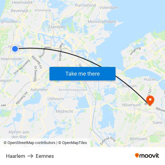 Haarlem to Eemnes map