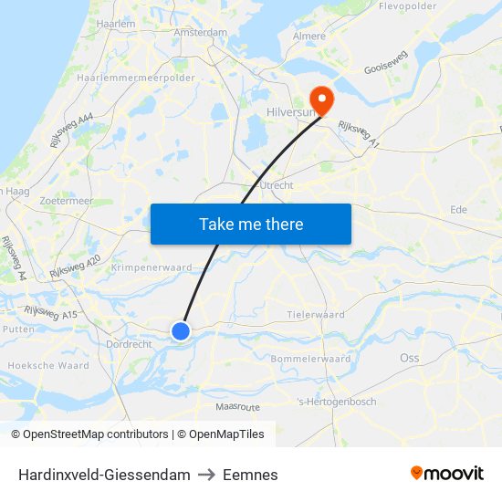 Hardinxveld-Giessendam to Eemnes map