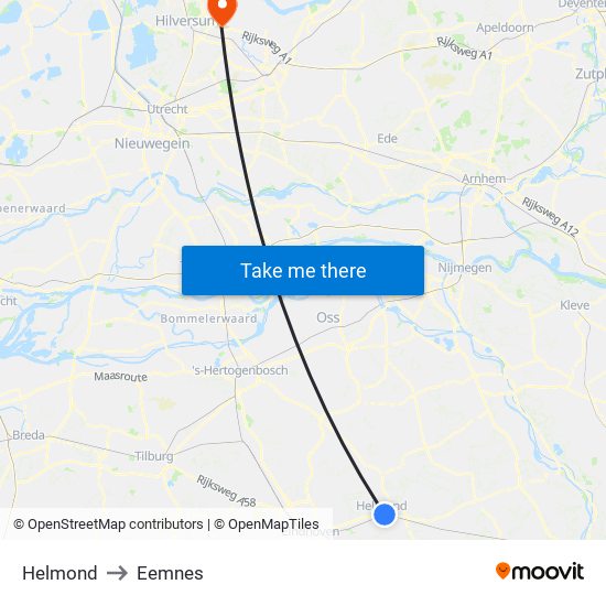 Helmond to Eemnes map